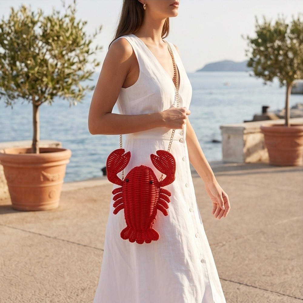 Tommy Bahama Red Wicker Lobster Crossbody Bag Novelty Nautical Purse NEW